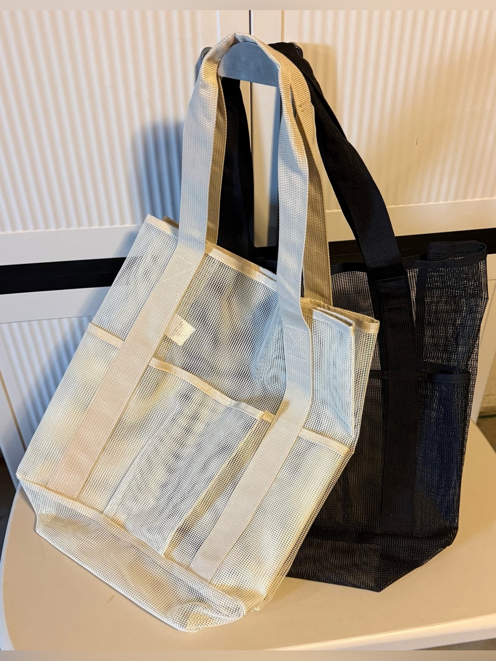 Calia Mesh Tote Bags Cream and Black Perfect for Everyday Use Lightweight